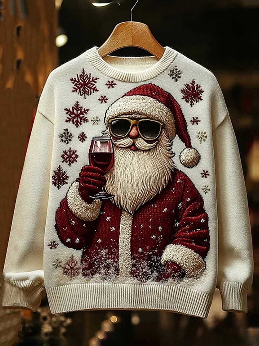 Pull en imitation verre à vin Père Noël pour hommes
