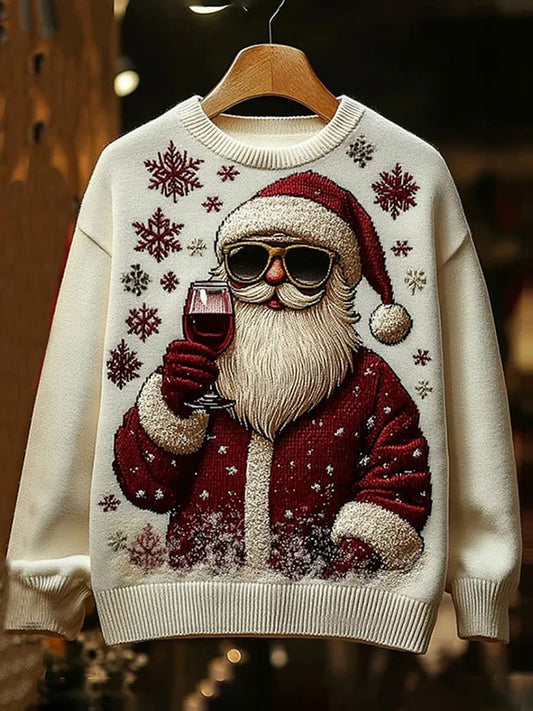 Pull en imitation verre à vin Père Noël pour hommes