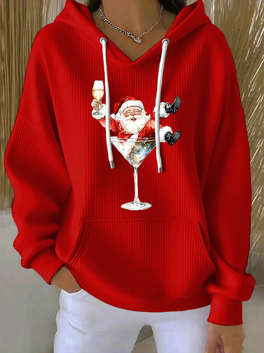 Sweat à Capuche Imprimé Père Noël pour Femme