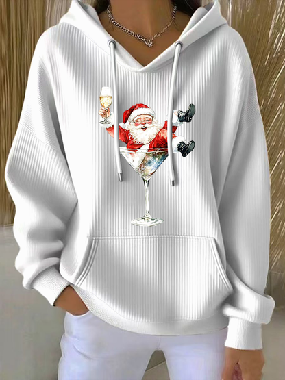 Sweat à Capuche Imprimé Père Noël pour Femme