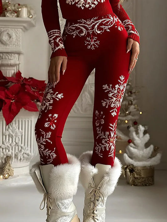 Leggings décontractés à imprimé flocon de neige de Noël pour femmes
