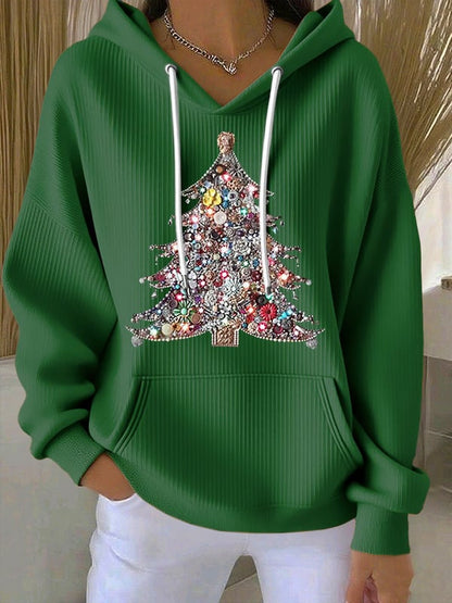 Sweat à Capuche Femme Imprimé Sapin de Noël