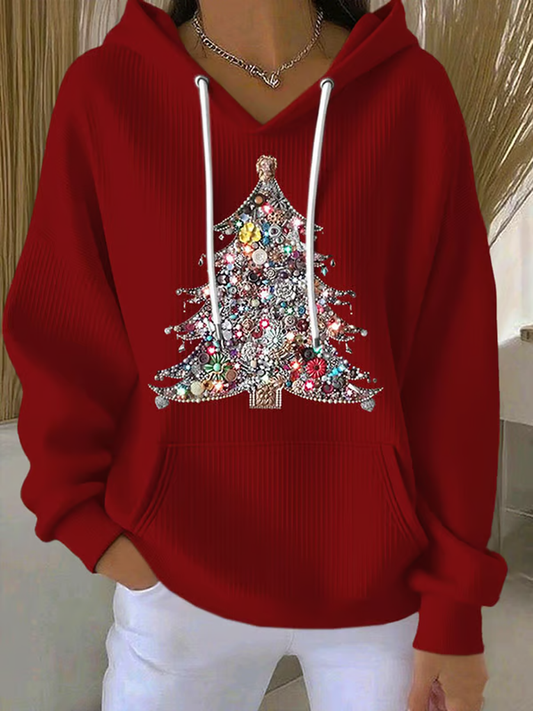 Sweat à Capuche Femme Imprimé Sapin de Noël