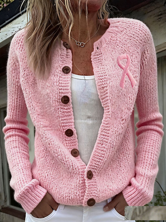 Cardigans de sensibilisation au cancer du sein pour femmes, ruban rose