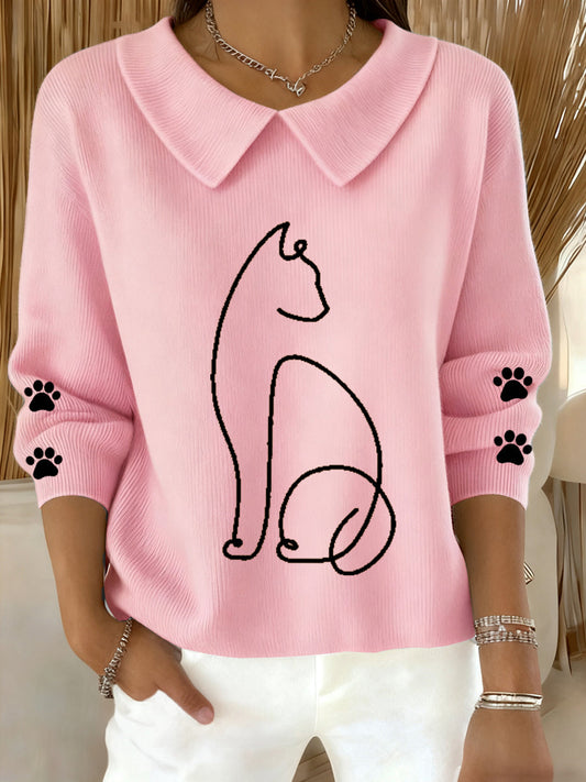 Femmes Mignon Chat Imprimé Chat Amoureux Casual Bébé Poupée Col Haut