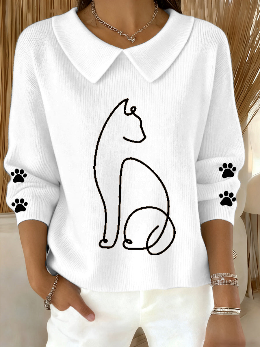 Femmes Mignon Chat Imprimé Chat Amoureux Casual Bébé Poupée Col Haut