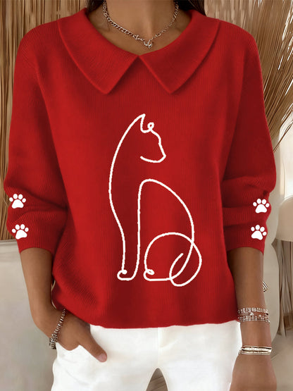 Femmes Mignon Chat Imprimé Chat Amoureux Casual Bébé Poupée Col Haut