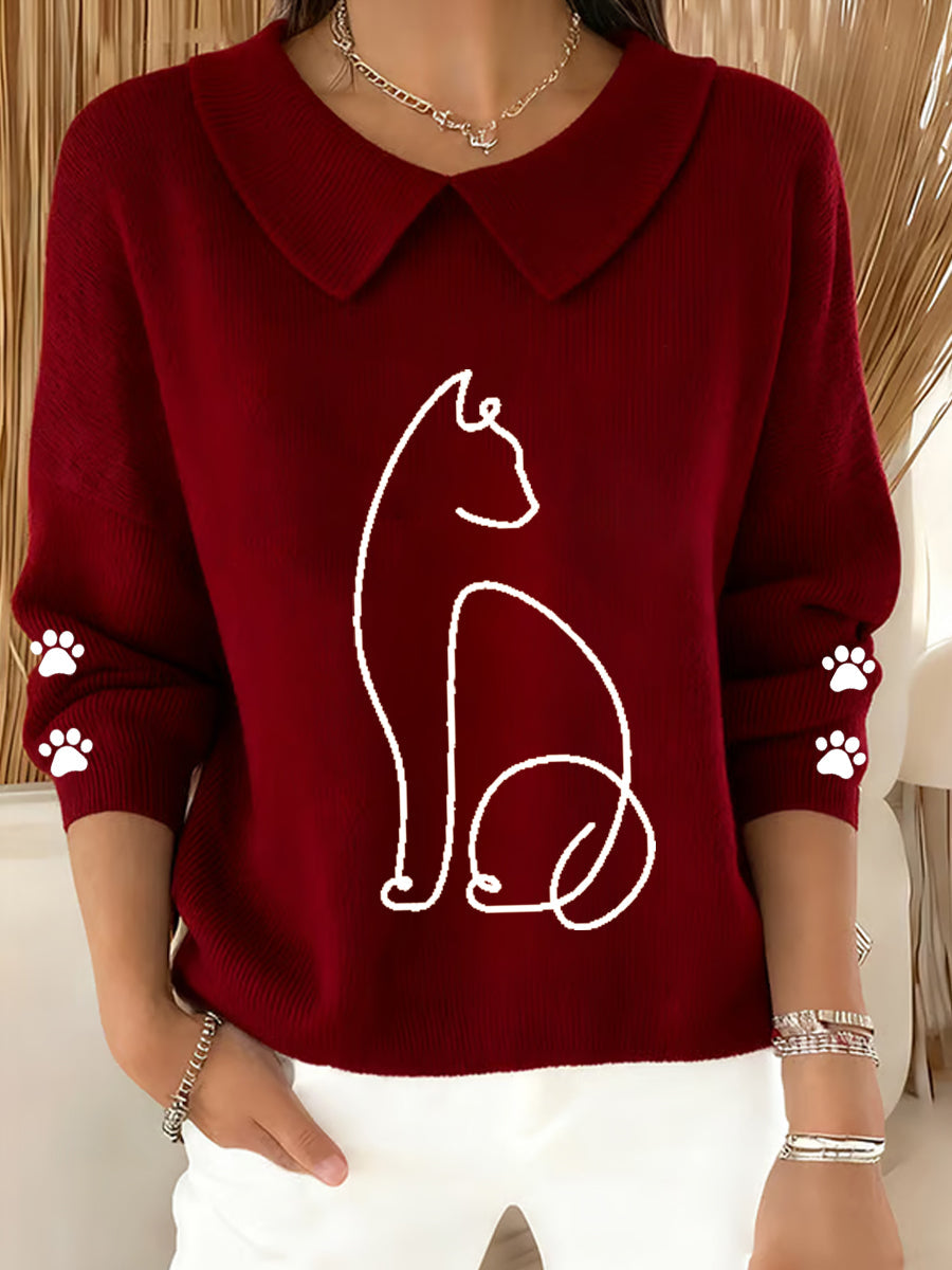 Femmes Mignon Chat Imprimé Chat Amoureux Casual Bébé Poupée Col Haut