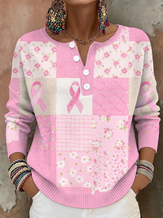 Sensibilisation au cancer du sein des femmes Floral Art Imprimé Tops