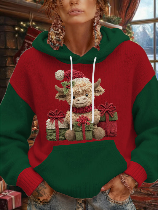 Sweat à capuche en peluche pour hommes Christmas Highland Cow