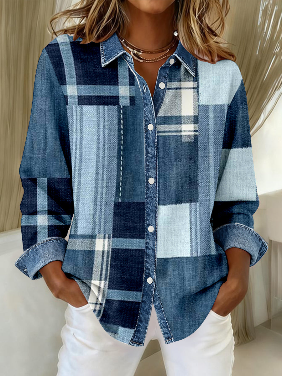 Chemise décontractée d'art de patchwork de denim de la mode des femmes