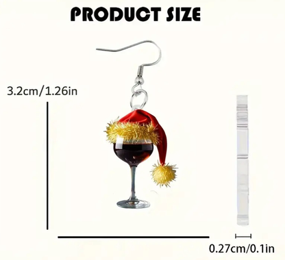Boucles d'oreilles en verre à vin rouge de Noël pour femme