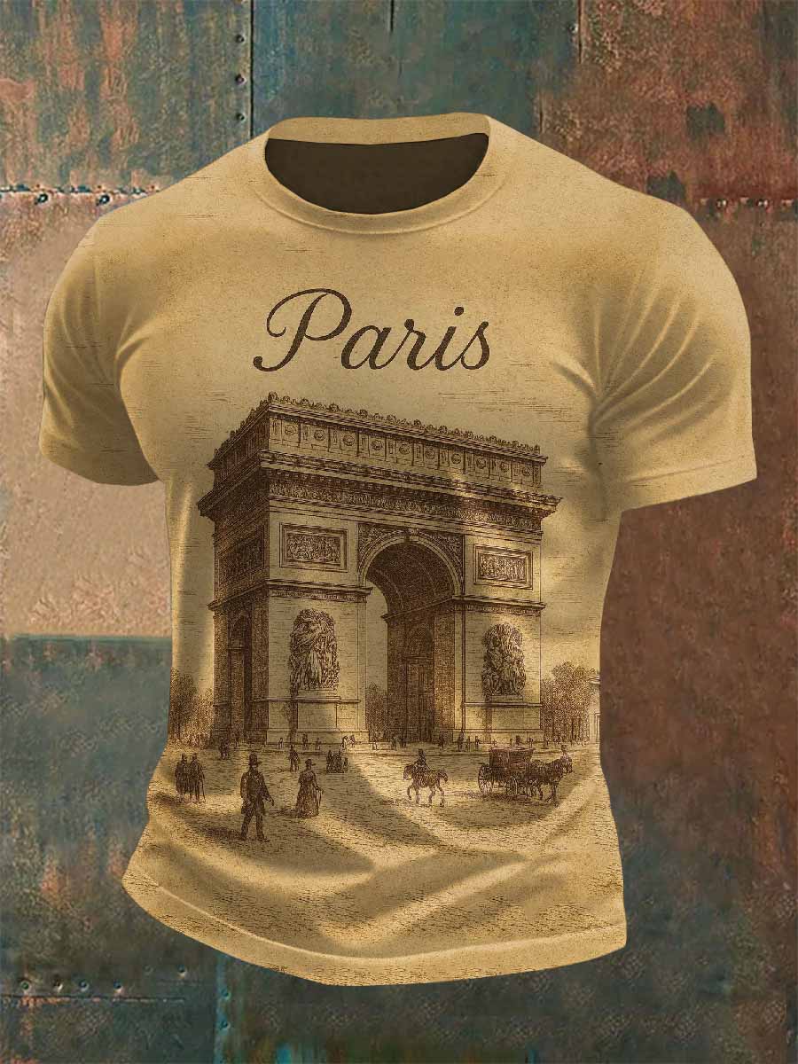 T-Shirt Décontracté Vintage À Motifs Parisiens Français