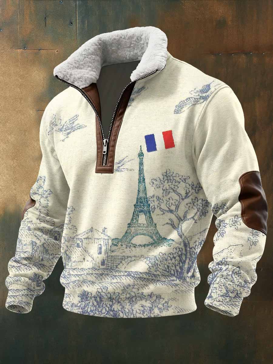 Vintage Français Paris Motif Casual Hoodies Sweatshirt