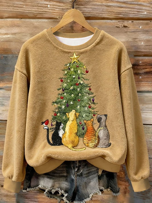 Sweat-shirt Femme En Flanelle Art De Chat De Noël