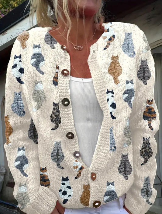 Vintage Animal Art Imprimer Pull confortable Cardigan des femmes