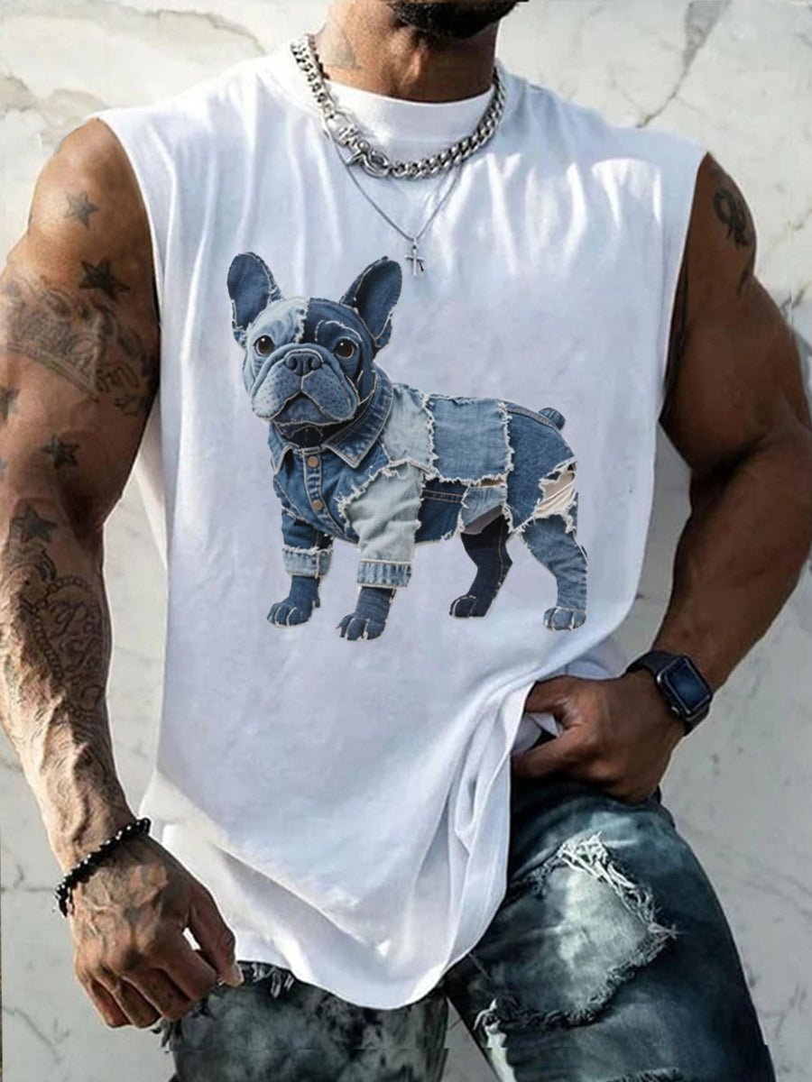 Modèle de Bulldog Patchwork Art Débardeur pour hommes