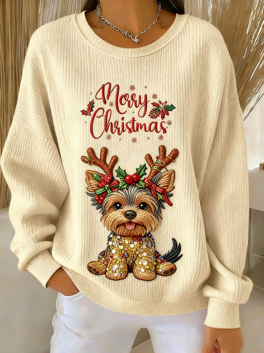 Les femmes de Noël Vintage mignon chiot ras du cou pull
