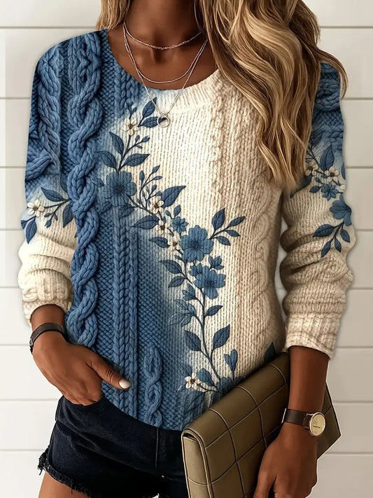 Pull décontracté à imprimé floral vintage pour femmes