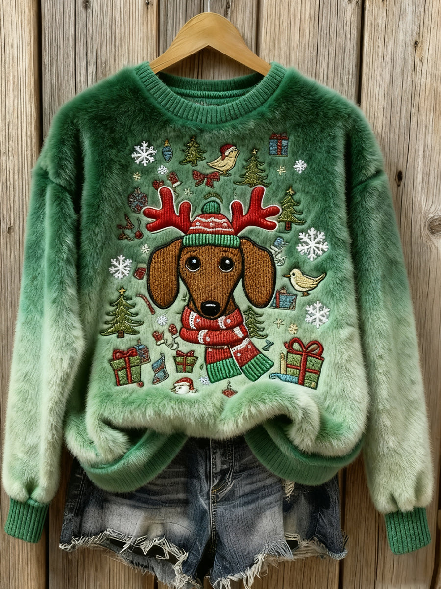 Femmes Noël Teckel Chien Art Cozy Flanelle Pull