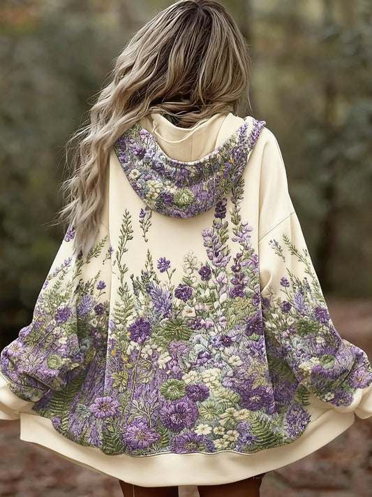 Sweat à capuche décontracté confortable vintage patchwork floral pour femmes