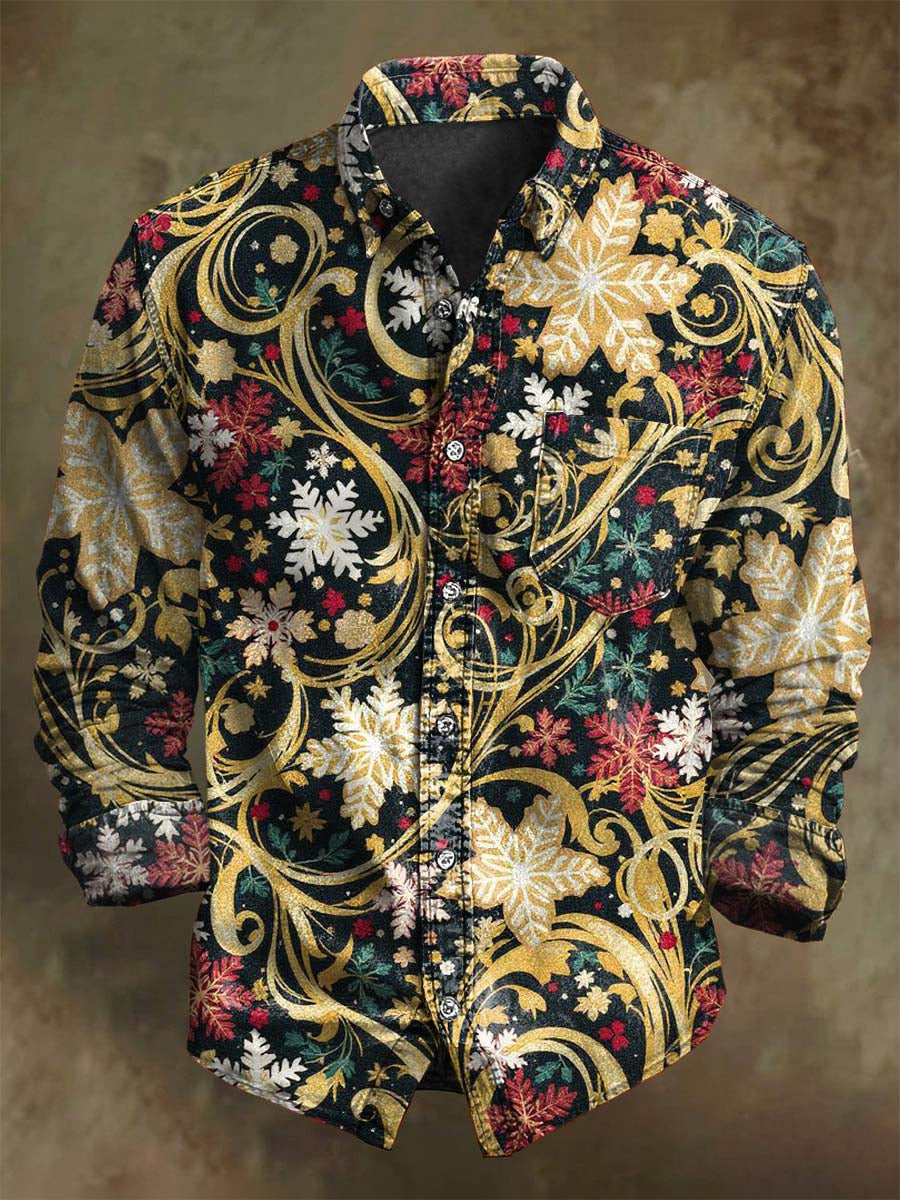Chemise Décontractée à Manches Longues Imprimé Flocon de Neige de Noël