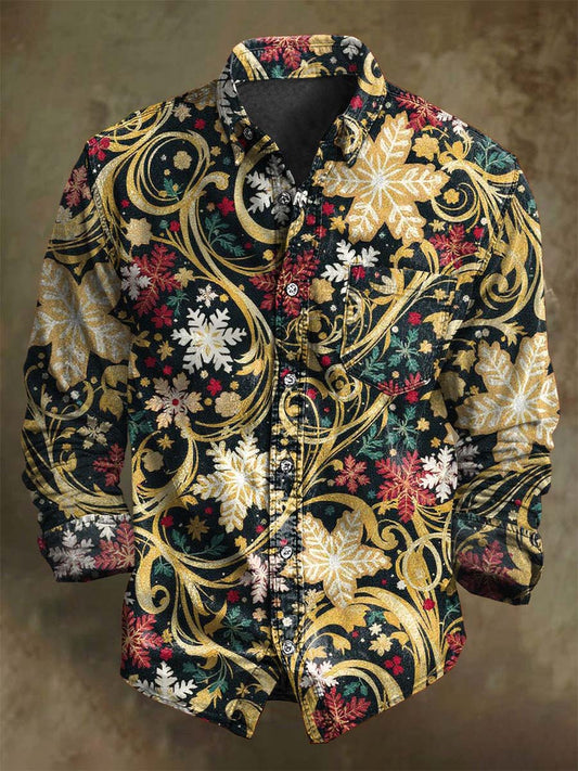 Chemise Décontractée à Manches Longues Imprimé Flocon de Neige de Noël