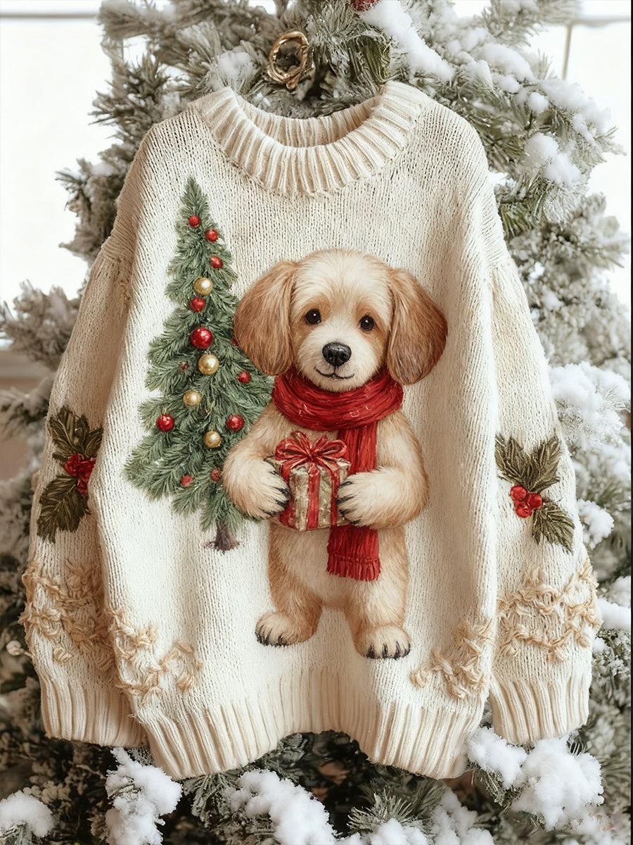 Pull décontracté confortable à imprimé animal vintage de Noël pour femmes