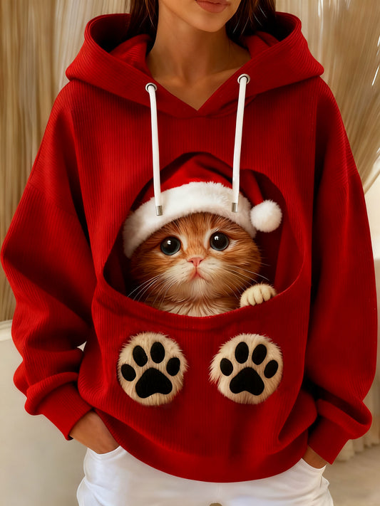 Mignon de Noël Cat Art Drawstring Hoodie des femmes