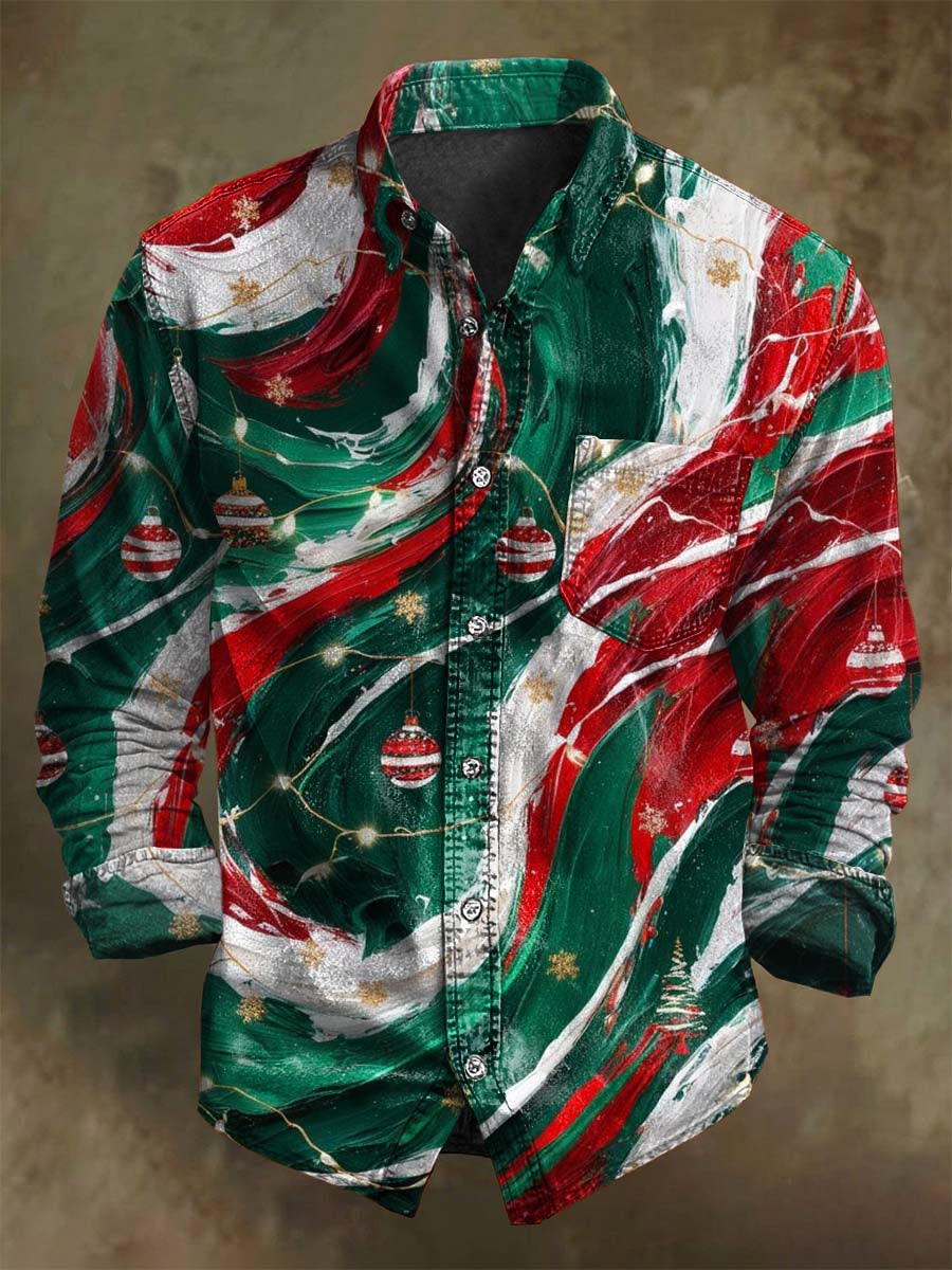 Chemise à manches longues décontractée à imprimé couleur abstraite pour Noël