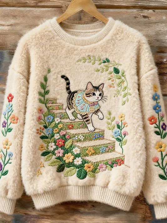 Pull décontracté confortable à imprimé animal vintage de Noël pour femmes