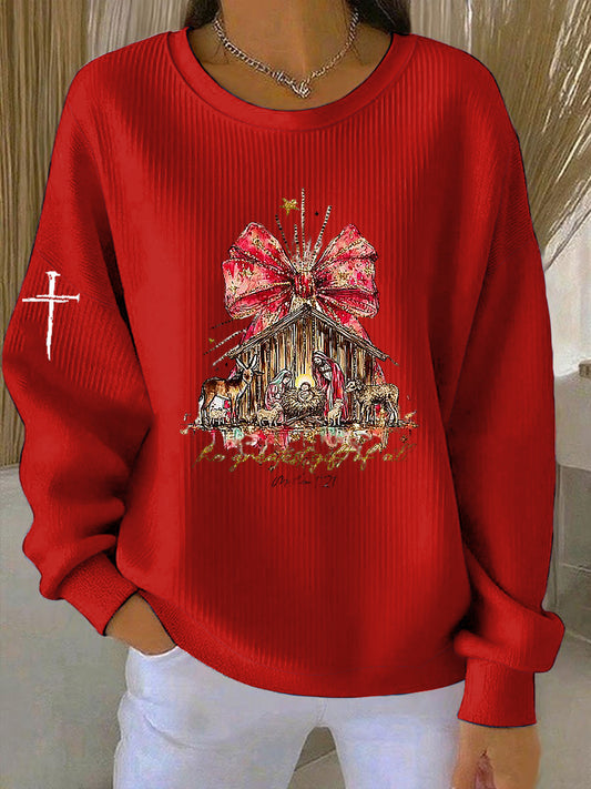 Vintage Christmas Faith Jesus Church Imprimé Casual Loose Sweatshirt à manches longues