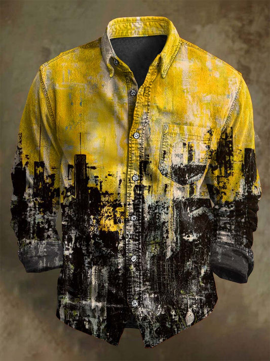 Chemise décontractée à manches longues à imprimé d'art abstrait
