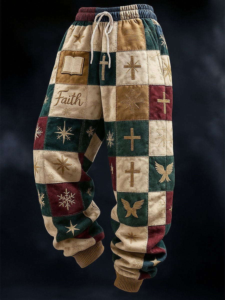 Pantalon décontracté à imprimé croisé de la foi de Noël pour hommes