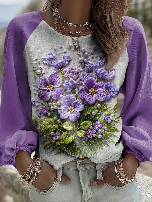 Robe Femme Violet Flora Art Imprimé à Col V