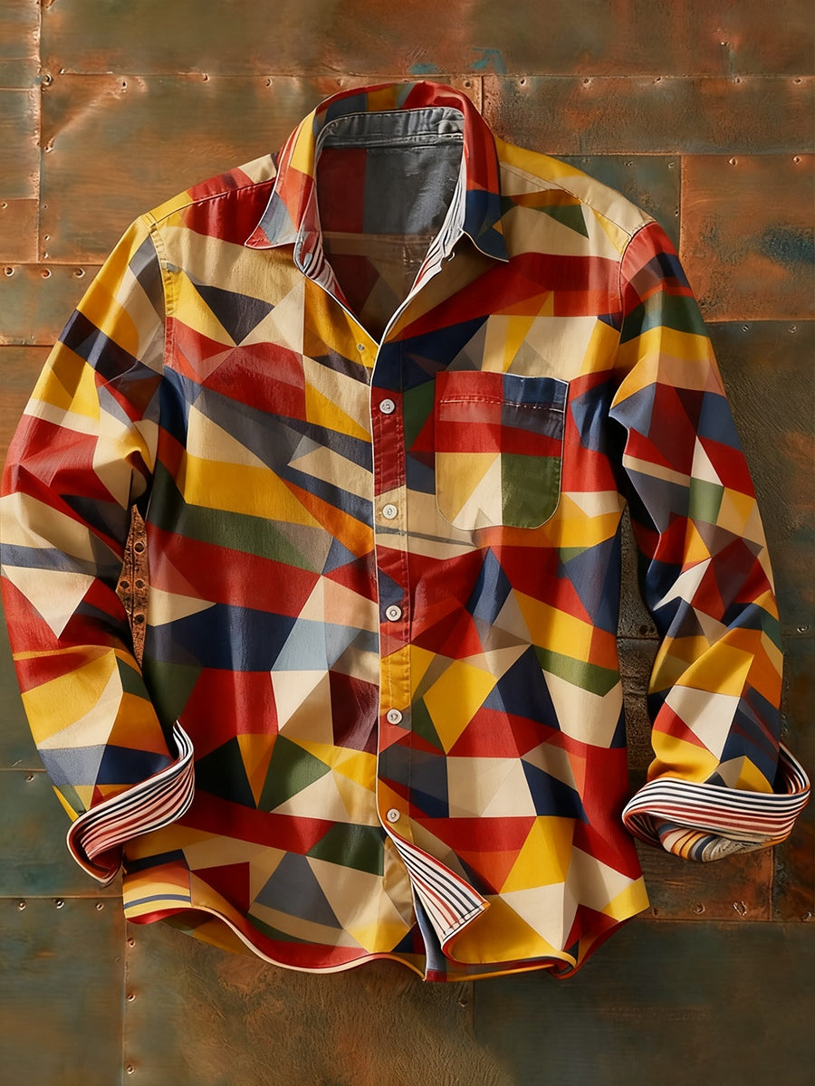 Rétro Art Abstrait Print Casual Chemise à manches longues pour hommes