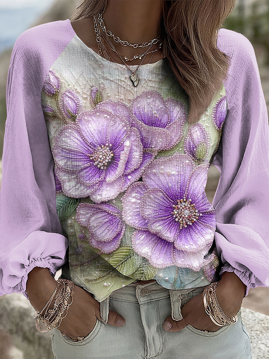 Haut Violet Flora Art Femme