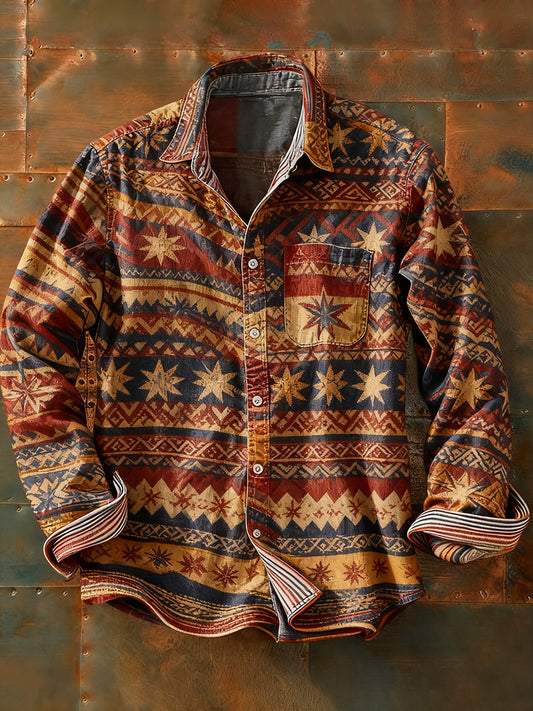 Rétro Art Abstrait Print Casual Chemise à manches longues pour hommes