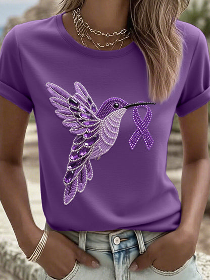 T-Shirt Femme Violet Motif Colibri
