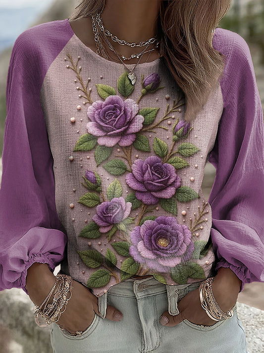 Haut Violet Flora Art Femme