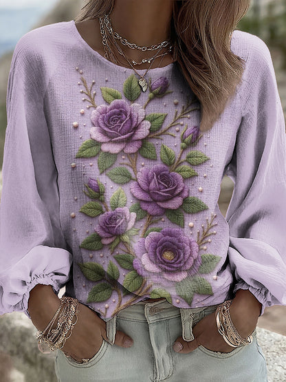 Haut Violet Flora Art Femme