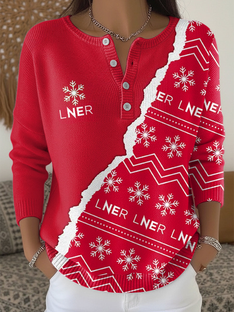 Chandail à col Henley de Noël créatif pour femme