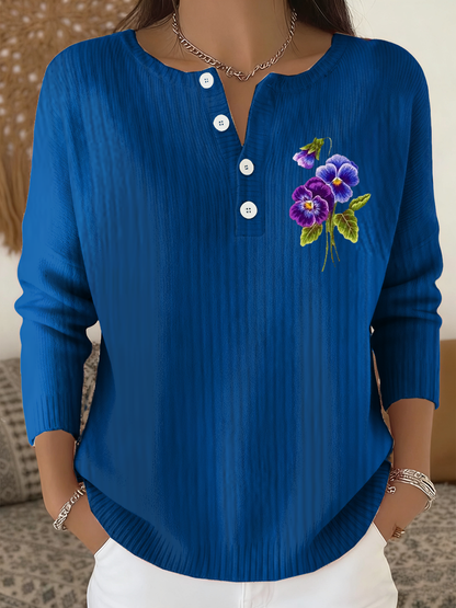 Cardigan décontracté à manches longues à fleurs violettes pour femmes