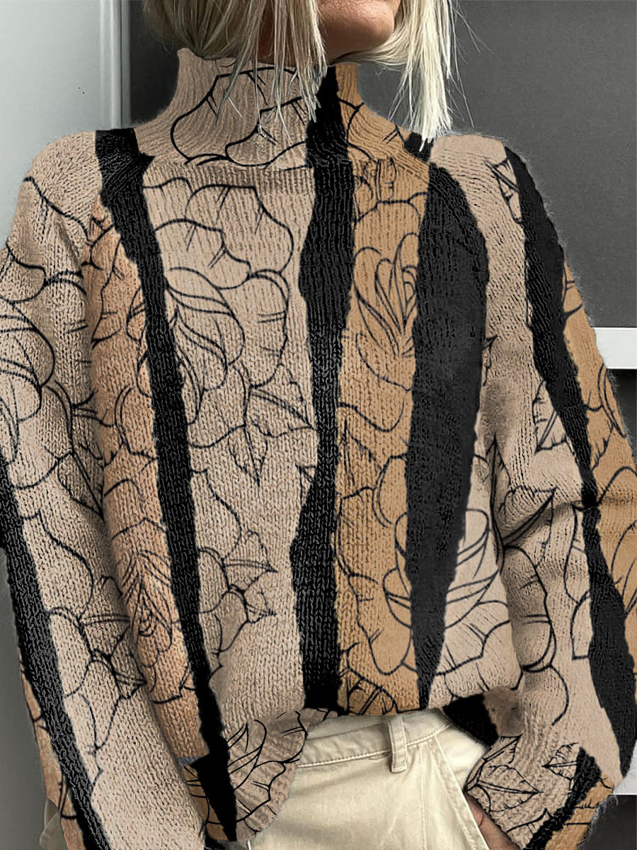 Pull à col roulé à la mode florale pour femmes