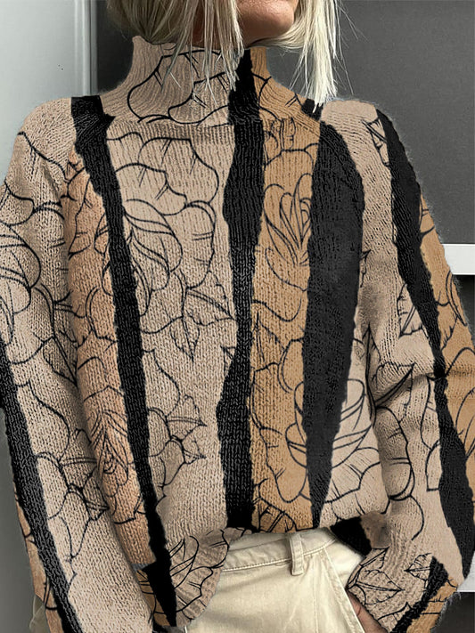 Pull à col roulé à la mode florale pour femmes