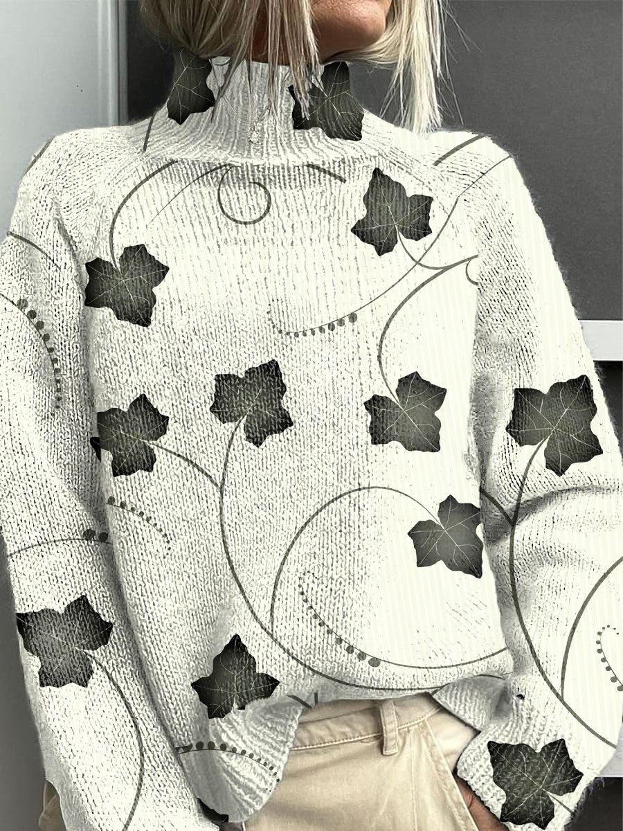 Pull Femme Floral Minimaliste Jaune Pâle À Col Roulé