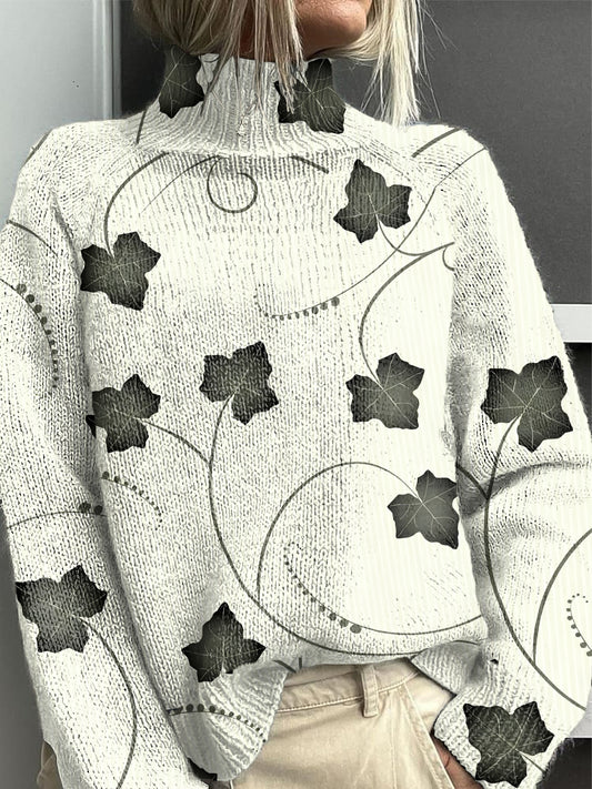 Pull Femme Floral Minimaliste Jaune Pâle À Col Roulé