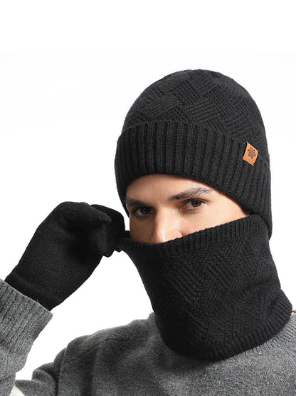 Ensemble de trois pièces bonnet, écharpe et gants tricotés pour hommes