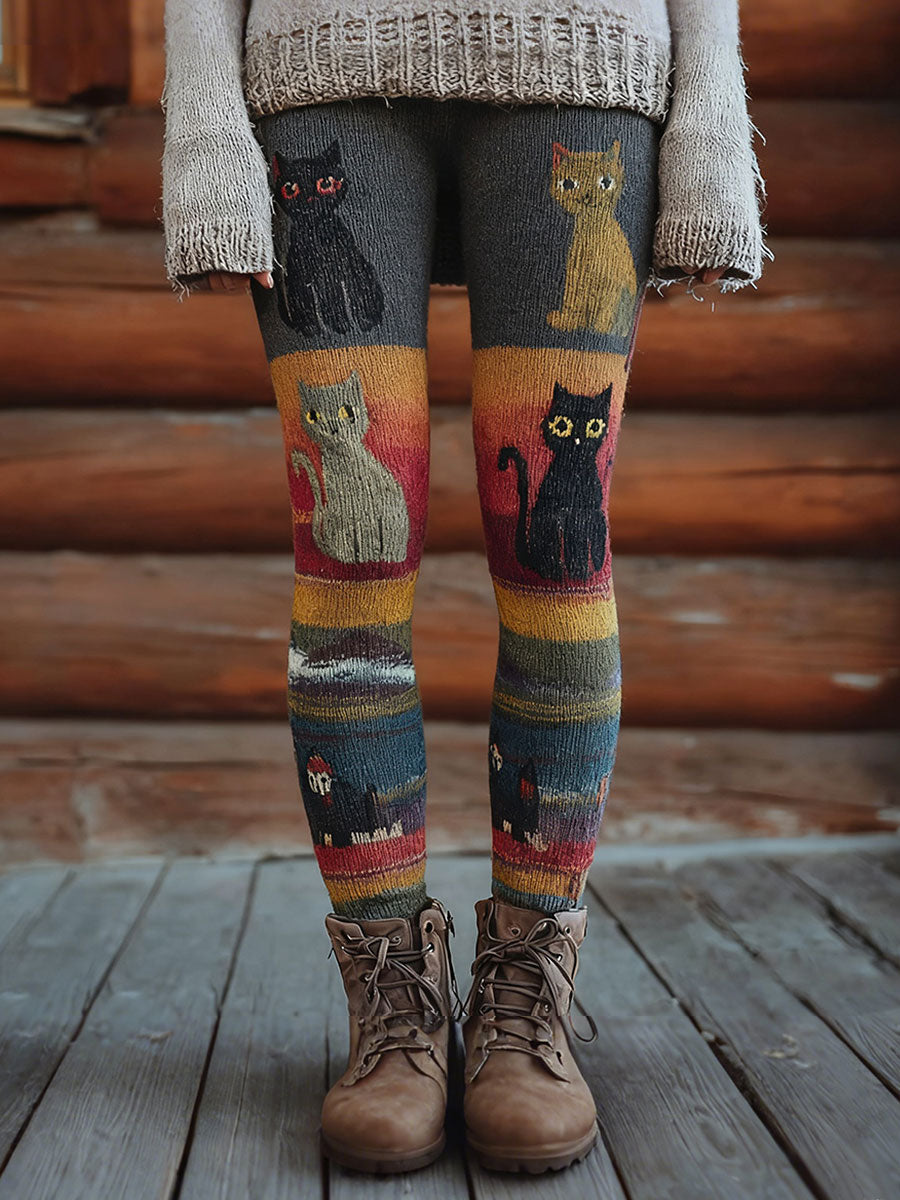 Legging Vintage Femme Imprimé Chats