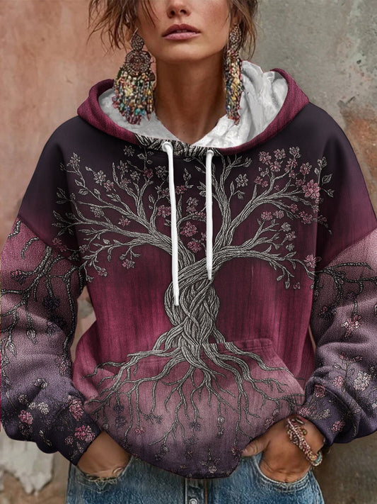 Femme Viking Tree of Life Gradient Plant Floral Sweat-shirt à capuche